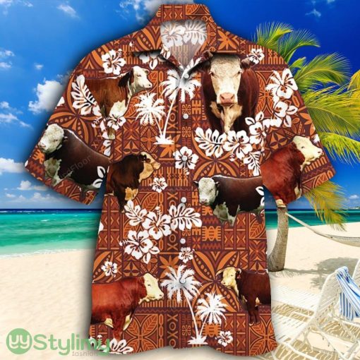 Hereford Cattle Lovers Red Tribal Tropical Hawaiian Shirt