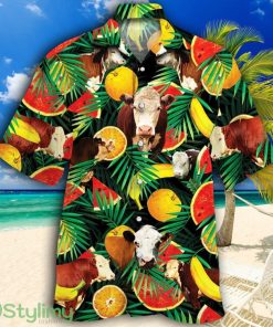 Hereford Cattle Lovers Tropical Fruits Tropical Hawaiian Shirt Product Photo 1