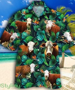 Hereford Cattle Lovers Tropical Leaves Tropical Hawaiian Shirt Product Photo 1