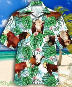 Hereford Cattle Lovers Tropical Plant Tropical Hawaiian Shirt Product Photo 1