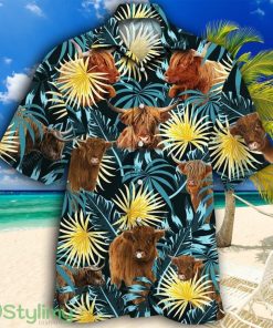 Highland Cattle Lovers Blue And Yellow Plants Tropical Hawaiian Shirt Product Photo 1