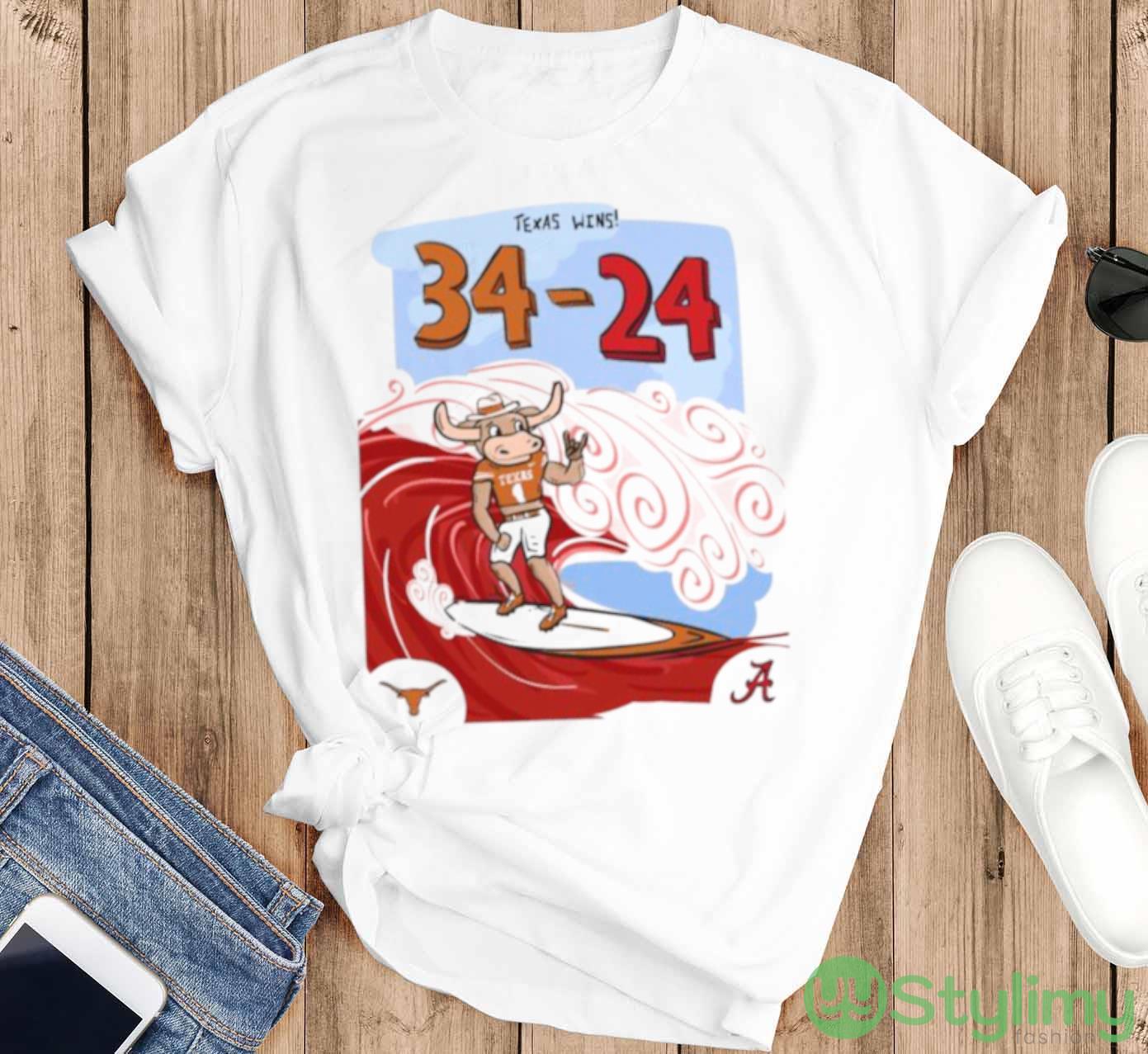 Horns Up Hook Em Beat Bama Texas Wins 34 24 Shirt 2 Horns Up Hook Em Beat Bama Texas Wins 34 24 Shirt - T-SHIRT FLAT