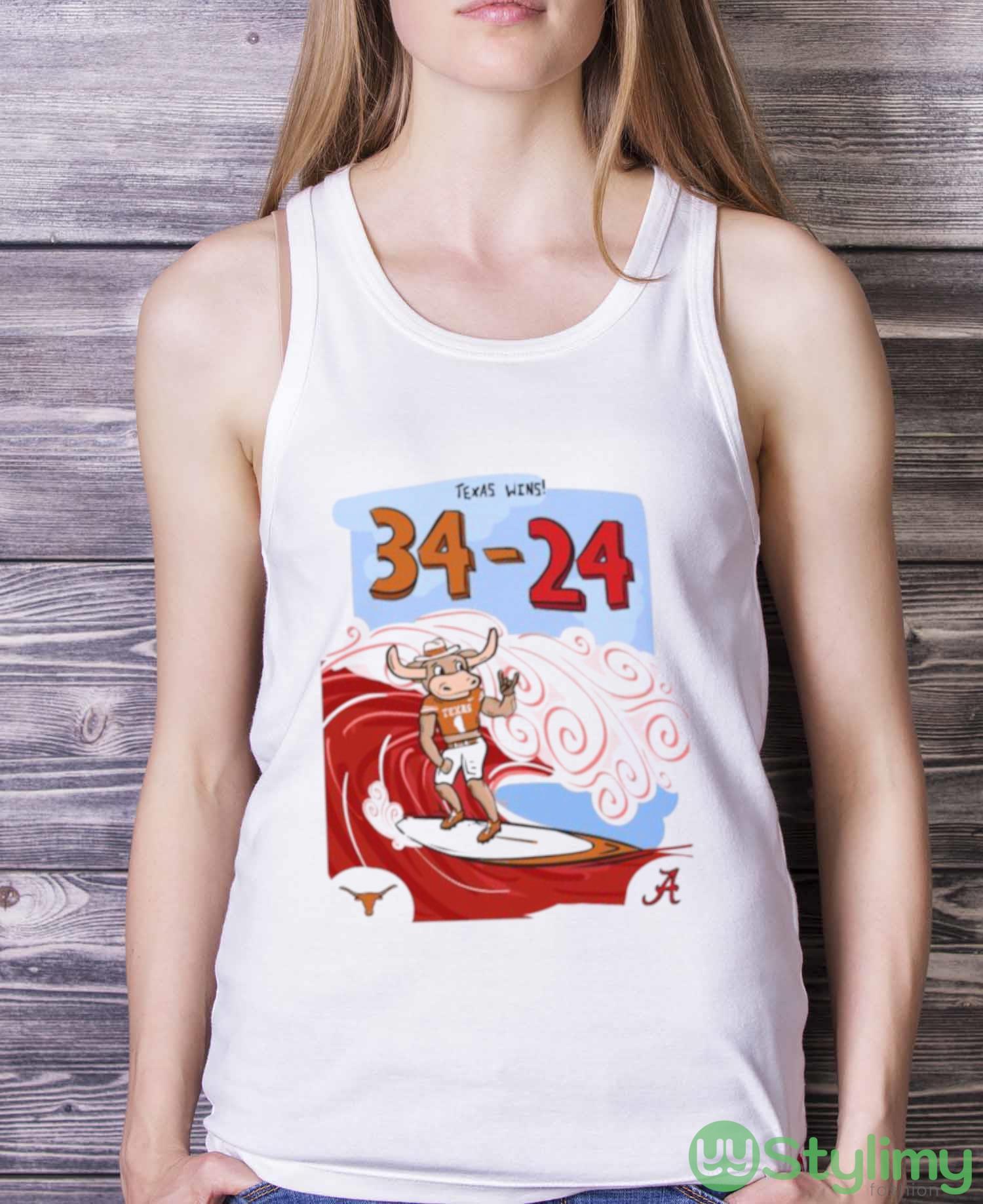 Horns Up Hook Em Beat Bama Texas Wins 34 24 Shirt 8 Horns Up Hook Em Beat Bama Texas Wins 34 24 Shirt - White Ladies Tank Top