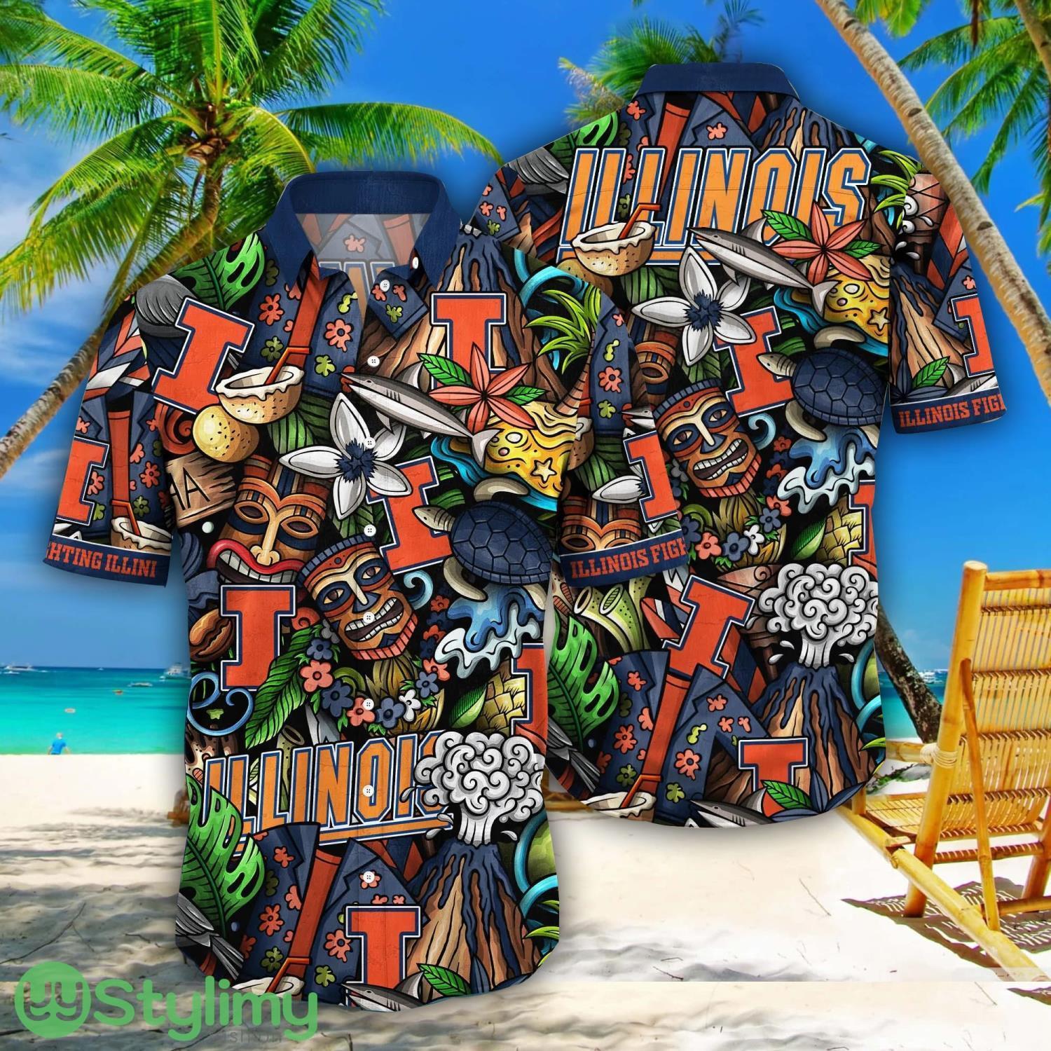 Illinois Fighting Illini NCAA3 Flower Aloha Summer Hawaii Shirts 1 Illinois Fighting Illini NCAA3 Flower Aloha Summer Hawaii Shirts Product Photo 1
