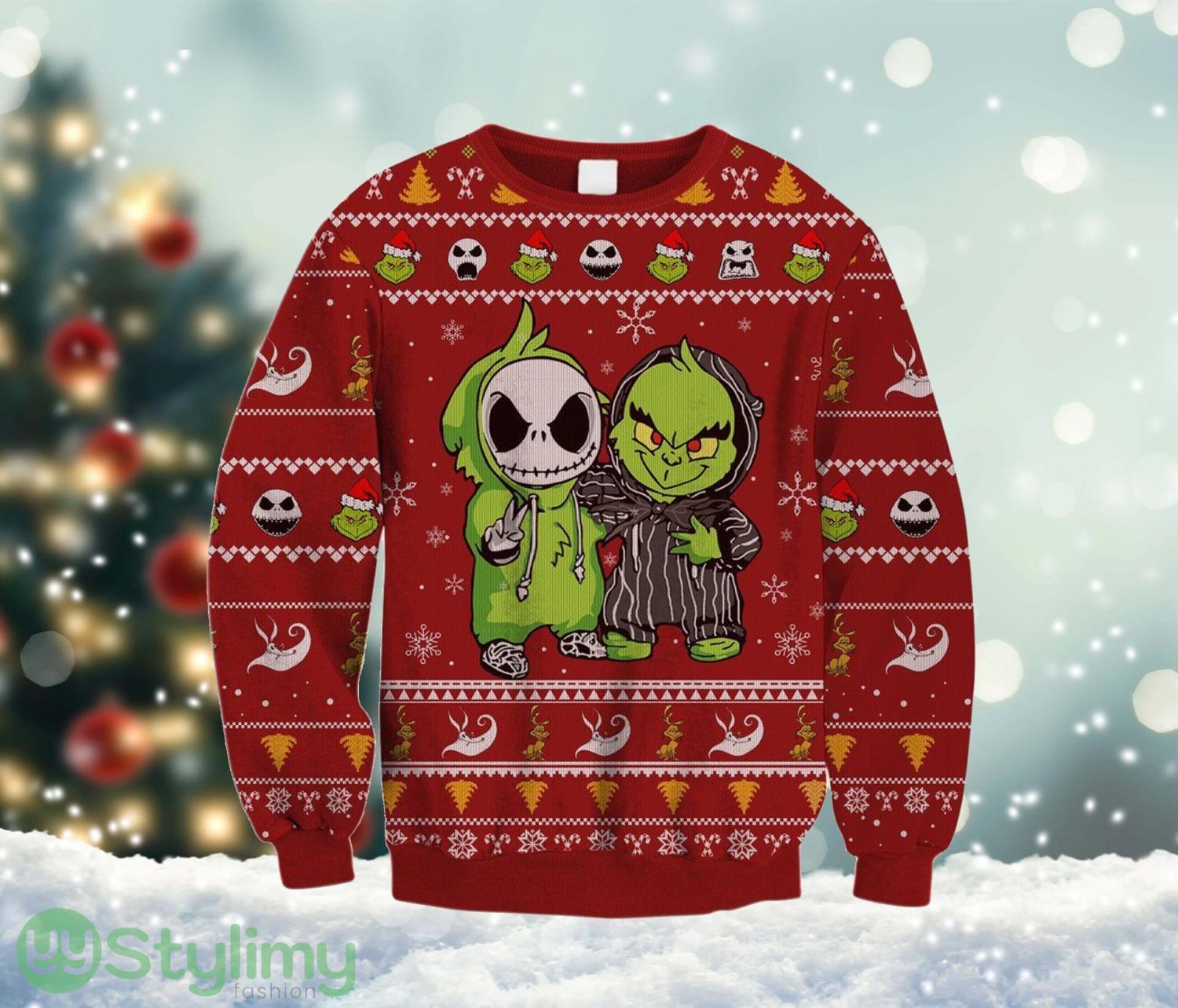 Jack and Griinch Ugly Xmas Sweater, Griinch Cartoon Ugly Christmas Sweater Cute Christmas Gift For Family 3 Jack and Griinch Ugly Xmas Sweater, Griinch Cartoon Ugly Christmas Sweater Cute Christmas Gift For Family Product Photo 1