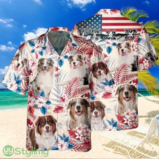 Joycorners Australian Shepherd Dog United States Flag Hawaiian Flowers Hawaiian Shirt Gift For Dog Lover
