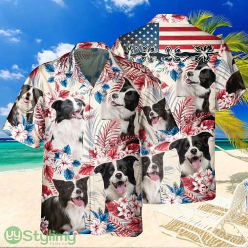 Joycorners Border Collie Dog United States Flag Hawaiian Flowers Hawaiian Shirt Gift For Dog Lover