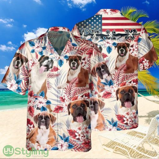 Joycorners Boxer Dog United States Flag Hawaiian Flowers Hawaiian Shirt Gift For Dog Lover