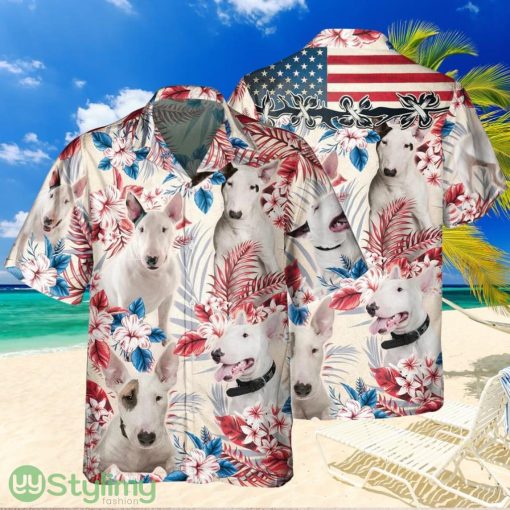 Joycorners Bull Terrier Dog United States Flag Hawaiian Flowers Hawaiian Shirt Gift For Dog Lover