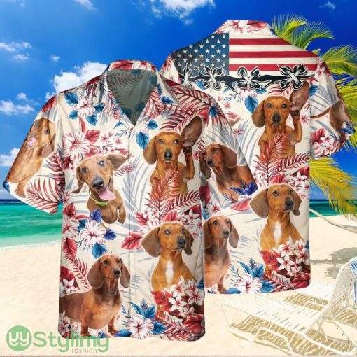 Joycorners Dachshund Dog United States Flag Hawaiian Flowers Hawaiian Shirt Gift For Dog Lover
