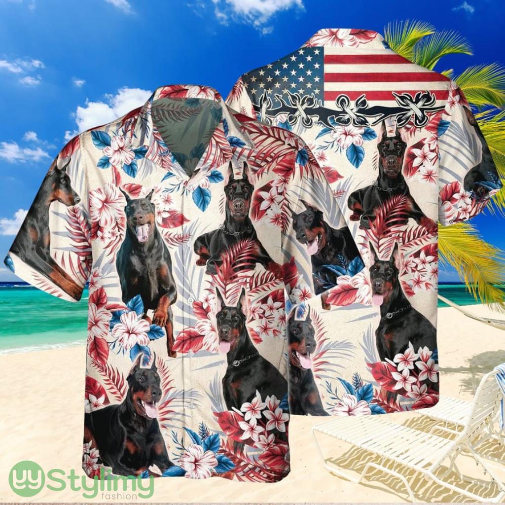 Joycorners Doberman Pinscher Dog United States Flag Hawaiian Flowers Hawaiian Shirt Gift For Dog Lover 1 Joycorners Doberman Pinscher Dog United States Flag Hawaiian Flowers Hawaiian Shirt Gift For Dog Lover Product Photo 1