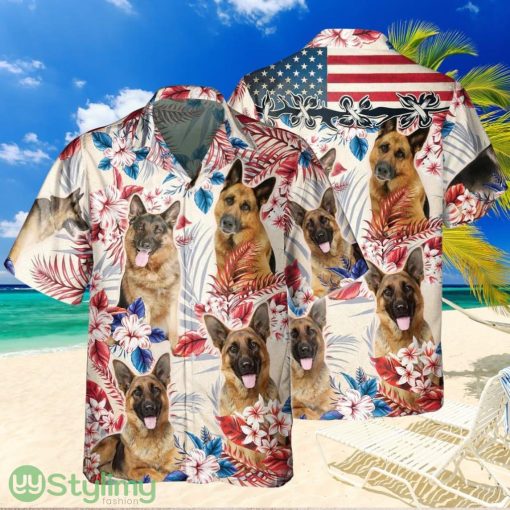 Joycorners German Shepherd Dog United States Flag Hawaiian Flowers Hawaiian Shirt Gift For Dog Lover