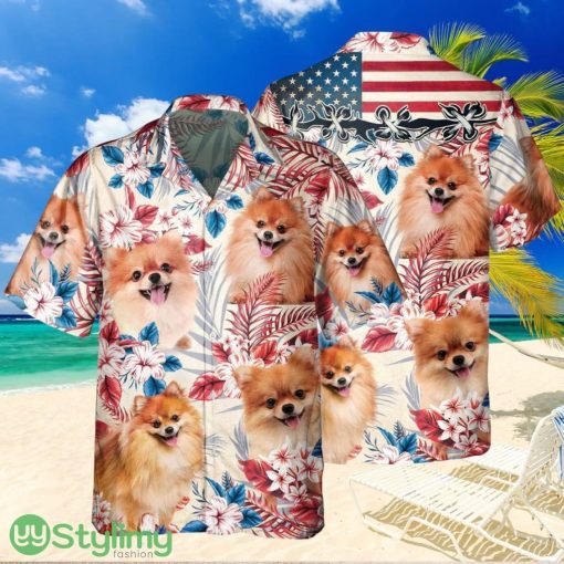 Joycorners Pomeranian Dog United States Flag Hawaiian Flowers Hawaiian Shirt Gift For Dog Lover