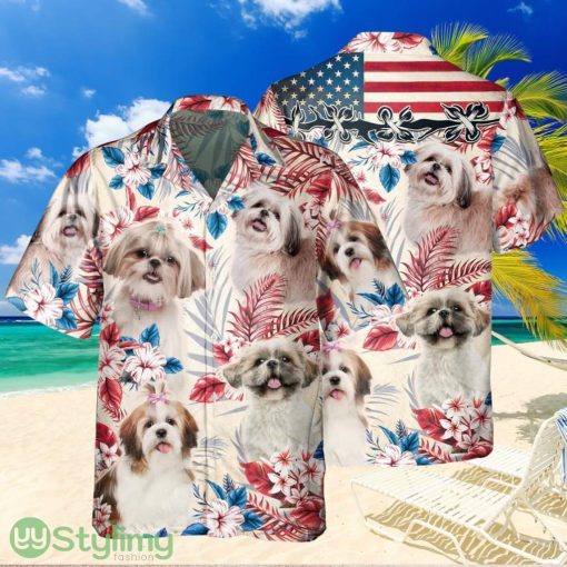 Joycorners Shih Tzu Dog United States Flag Hawaiian Flowers Hawaiian Shirt Gift For Dog Lover