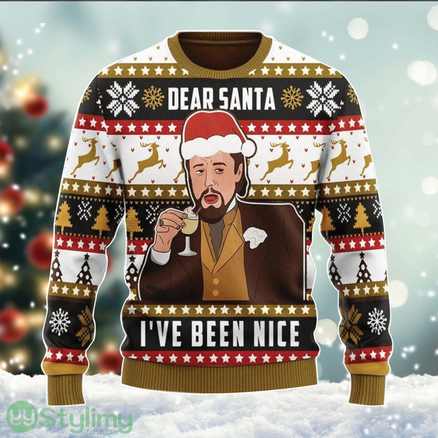 Leo Meme Dear Santa Ugly Xmas Sweater, Leo-nardo Dica-prio Laughing Meme All Over Print Ugly Christmas Sweater Cute Christmas Gift For Family 3 Leo Meme Dear Santa Ugly Xmas Sweater, Leo-nardo Dica-prio Laughing Meme All Over Print Ugly Christmas Sweater Cute Christmas Gift For Family Product Photo 1