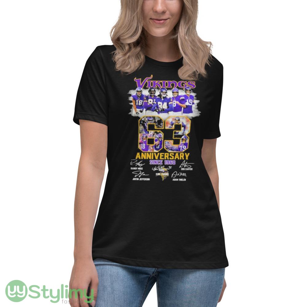 Minnesota Vikings 63 Anniversary Since 1960 Shirt 11 Minnesota Vikings 63 Anniversary Since 1960 Shirt - Women's Relaxed Short Sleeve Jersey Tee