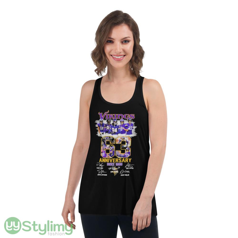 Minnesota Vikings 63 Anniversary Since 1960 Shirt 9 Minnesota Vikings 63 Anniversary Since 1960 Shirt - Women's Flowy Racerback Tank
