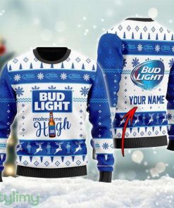 Personalized Name Bud Light Makes Me High Ugly Christmas Sweater Cute Christmas Gift For Family Product Photo 1