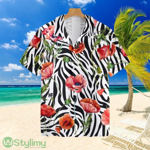 Poppy Zebra Watercolor Painting Art Hawaiian Shirt For Men And Women