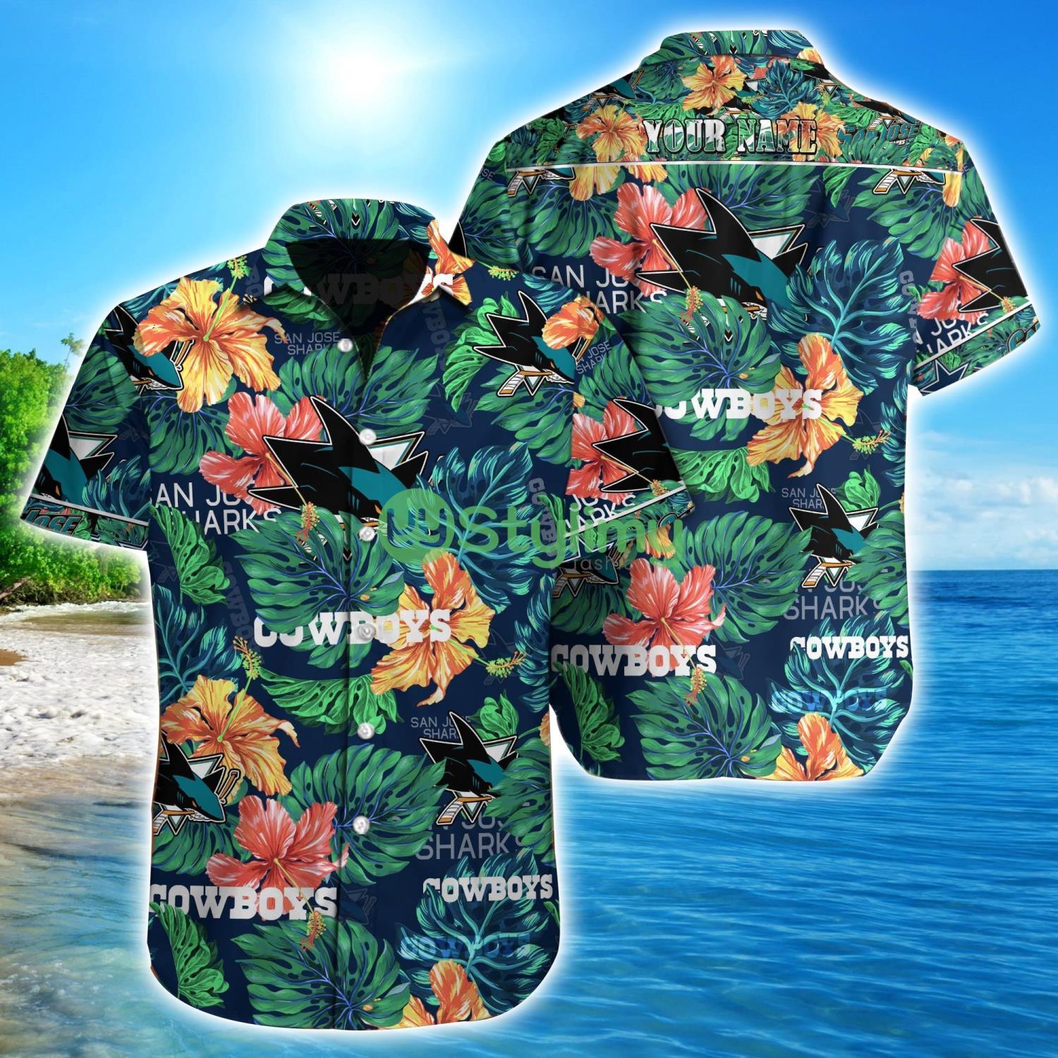 San Jose Sharks NHL Custom Name Hawaiian shirt Aloha Summer Gift 2 San Jose Sharks NHL Custom Name Hawaiian shirt Aloha Summer Gift Product Photo 1