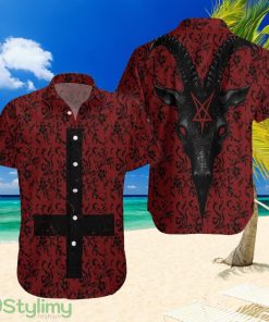 Topeka Style Baroque Floral Goat Head Inverted Cross Gothic Satan Hawaiian Shirt Product Photo 1