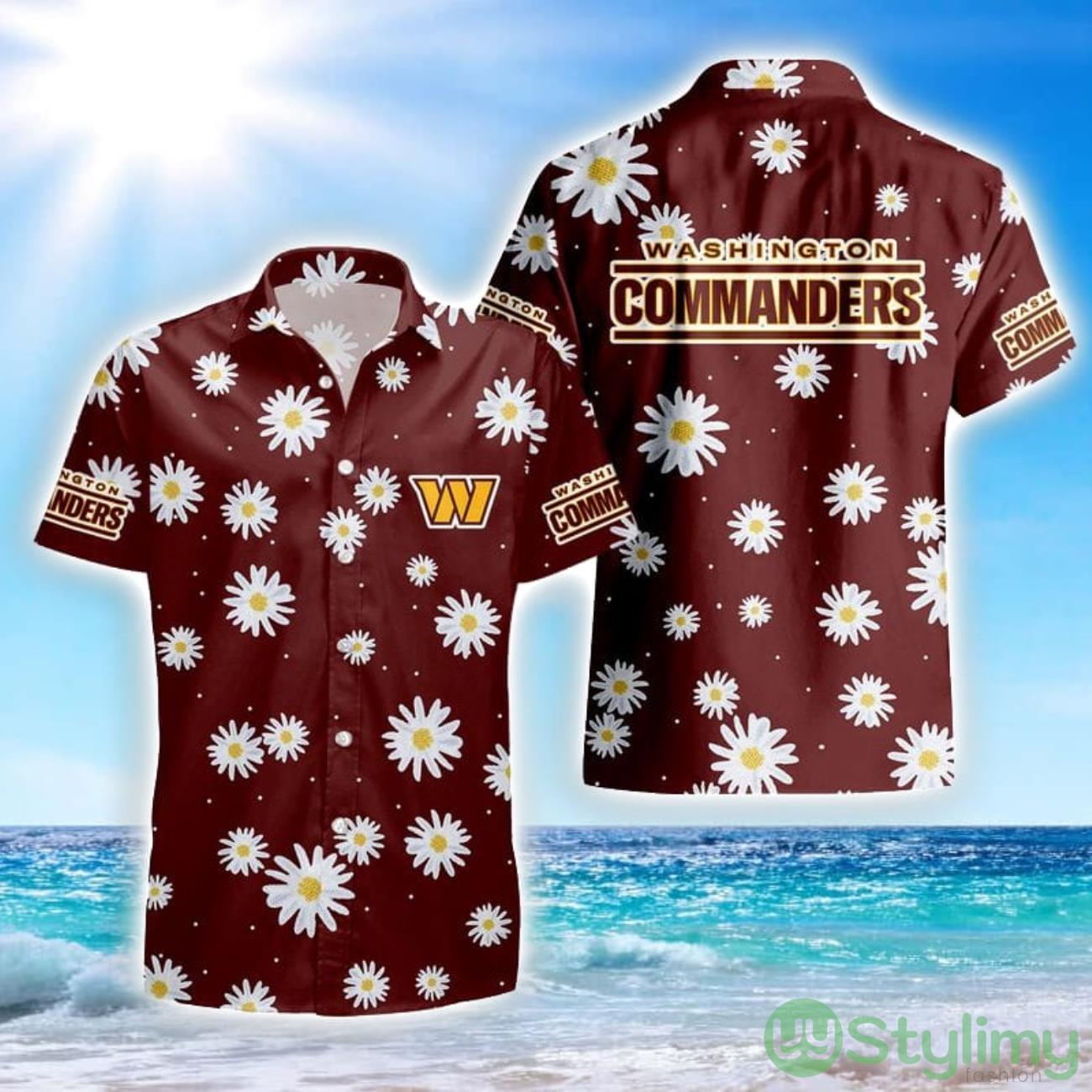 Washington Commanders Daisy Flower All Over Print Hawaiian Shirt 2 Washington Commanders Daisy Flower All Over Print Hawaiian Shirt Product Photo 1