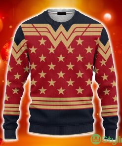 Adult Wonder Woman Dark Blue Ugly Christmas 3D Sweater AOP - Adult Wonder Woman Dark Blue Ugly Christmas Sweater_1
