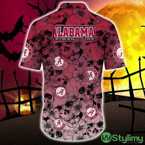 Alabama Crimson Tide Halloween Aloha Skull 3D Hawaiian Shirt For Fans Gift Christmas Men And Women - Alabama Crimson Tide Halloween Season Aloha Shirt, New Arrival_4