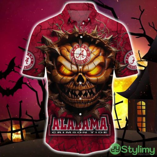 Alabama Crimson Tide Halloween Angry Skull 3D Hawaiian Shirt For Fans Gift Christmas Men And Women - Alabama Crimson Tide Halloween Super Trending Shirt For This Season_3