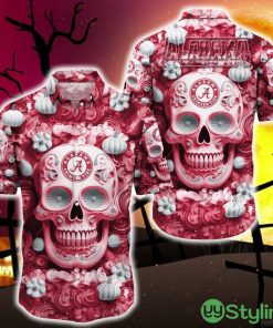 Alabama Crimson Tide Halloween Pumpkin Skull 3D Hawaiian Shirt For Fans Gift Christmas Men And Women - Alabama Crimson Tide Halloween Season Aloha Shirt, New Arrivals_1