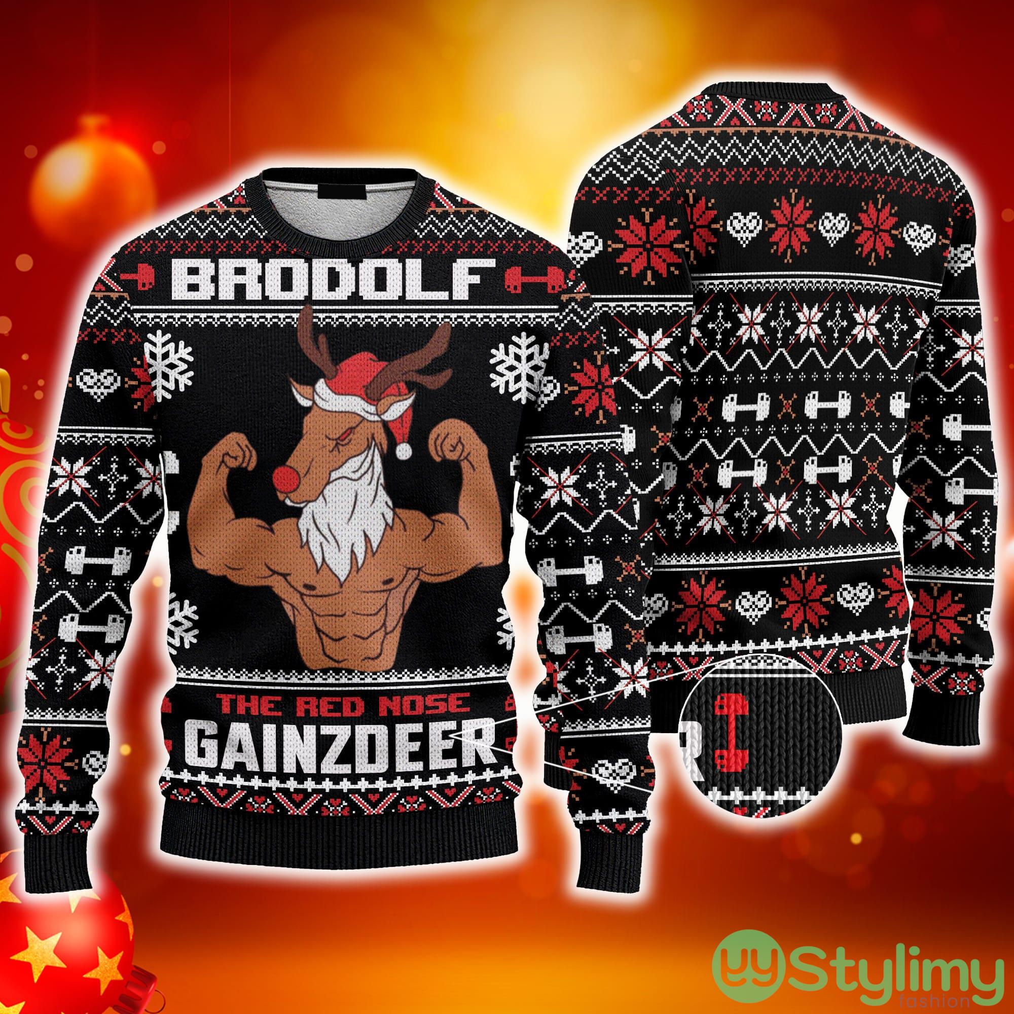Animal Brodolf The Red Nose Gainzdeer Gym Ugly Christmas 3D Sweater AOP 2 Animal Brodolf The Red Nose Gainzdeer Gym Ugly Christmas 3D Sweater AOP - Animal Brodolf The Red Nose Gainzdeer Gym Ugly Christmas Sweater_2