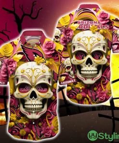 Arizona Cardinals Halloween Skull 3D Hawaiian Shirt For Fans Gift Christmas Men And Women - Arizona Cardinals Halloween Hawaii Shirt Trending New Arrivals_1