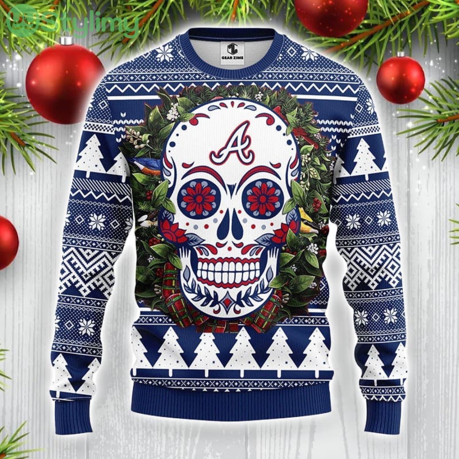 Atlanta Braves Skull Flower Ugly Christmas Ugly Sweater Xmas Holidays Gift For Fans 3 Atlanta Braves Skull Flower Ugly Christmas Ugly Sweater Xmas Holidays Gift For Fans Product Photo 1