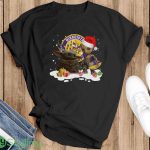 Baby Yoda Reindeer And Santa Groot Hug Minnesota Vikings Christmas Light Shirt - G500 Gildan T-Shirt