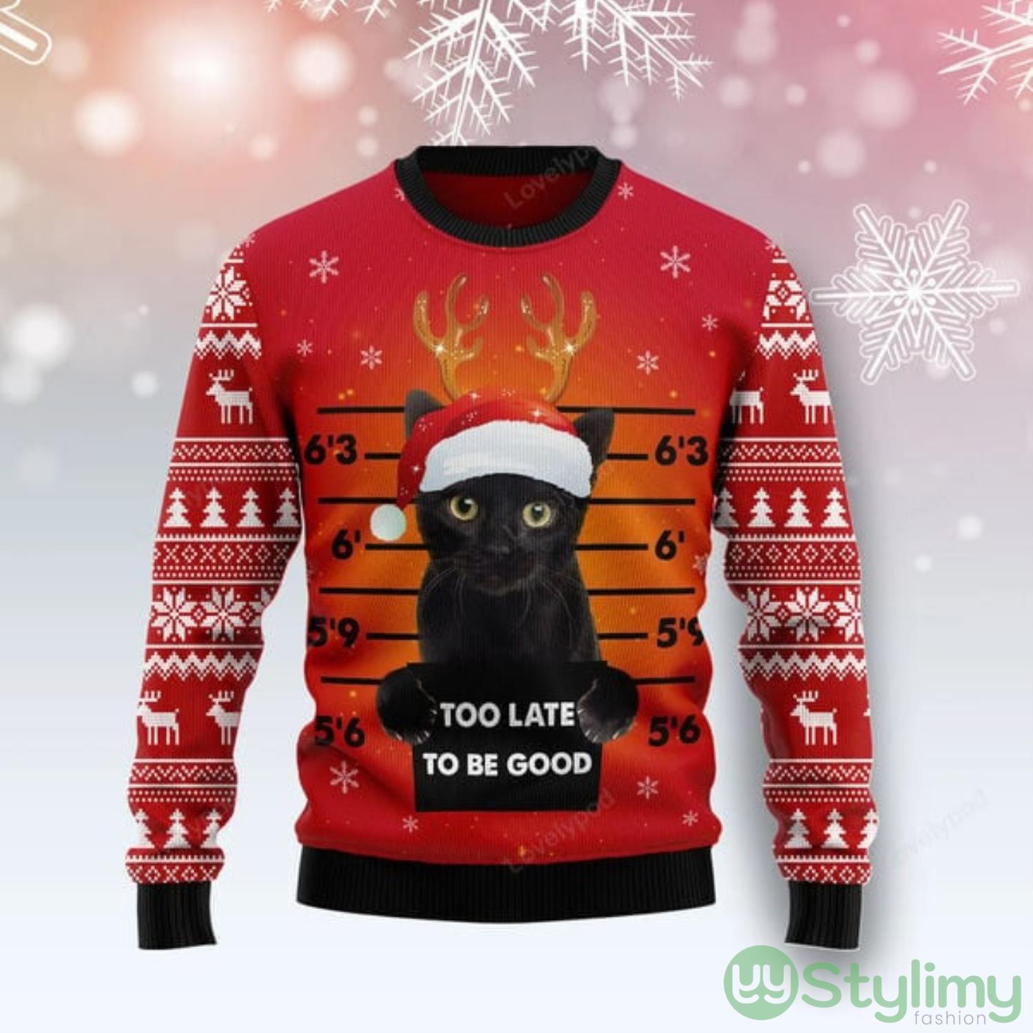 Black Cat Too Late To Be Good Ugly Christmas Sweater, Cat Lover Gift 3 Black Cat Too Late To Be Good Ugly Christmas Sweater, Cat Lover Gift Product Photo 1