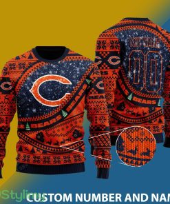 Chicago Bears NFL Ugly Snowflakes Reindeer 3D Sweater Custom Number And Name - Chicago Bears NFL Ugly Knitted Sweater Photo 1
