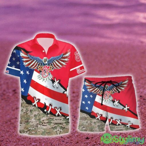 Chick-fil-A Eage USA Flag Hawaiian Combo Shirt And Short Gift Hawaiian For Mens