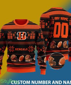 Cincinnati Bengals Design NFL Snowflakes Reindeer 3D Sweater Custom Number And Name - Cincinnati Bengals v1 NFL Knitted Sweater Photo 1