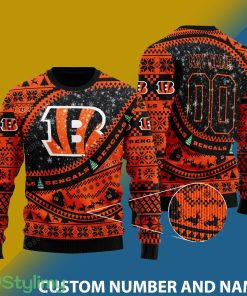 Cincinnati Bengals NFL Ugly Snowflakes Reindeer 3D Sweater Custom Number And Name - Cincinnati Bengals NFL Ugly Knitted Sweater Photo 1