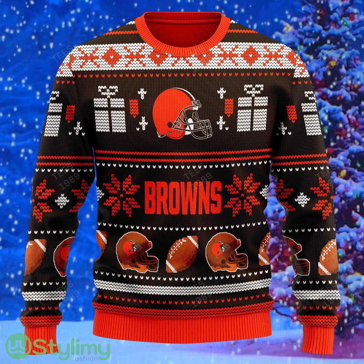 Cleveland Browns Design NFL Snowflakes Reindeer 3D Sweater Custom Number And Name 2 Cleveland Browns Design NFL Snowflakes Reindeer 3D Sweater Custom Number And Name - Cleveland Browns v1 NFL Knitted Sweater Photo 2