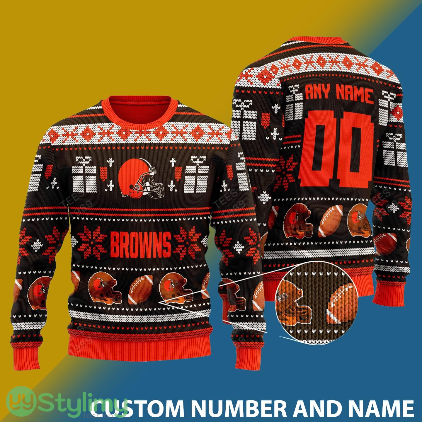 Cleveland Browns Design NFL Snowflakes Reindeer 3D Sweater Custom Number And Name 4 Cleveland Browns Design NFL Snowflakes Reindeer 3D Sweater Custom Number And Name - Cleveland Browns v1 NFL Knitted Sweater Photo 1