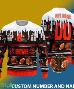 Cleveland Browns Graphics NFL Snowflakes Reindeer 3D Sweater Custom Number And Name - Cleveland Browns v2 NFL Knitted Sweater Photo 1
