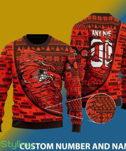 Cleveland Browns NFL Christmas Snowflakes Reindeer 3D Sweater Custom Number And Name - Cleveland Browns NFL Christmas Knitted Sweater Photo 1