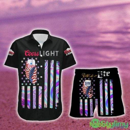Coors Light Beer USA Flag Aloha Summer Beach Hawaiian Combo Shirt And Short Gift Hawaiian For Mens