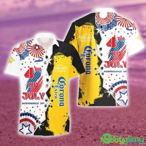 Corona Extra Beer USA Flag Independence 4th of July Hawaiian Combo Shirt And Short Gift Hawaiian For Mens