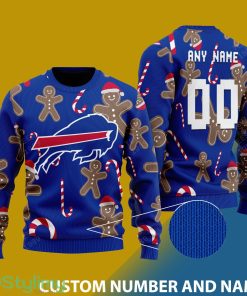 Custom Number And Name Bills Christmas Santa Bear Ugly Christmas Sweater - 001Bills - CUSTOMIZE YOUR NAME & NUMBER