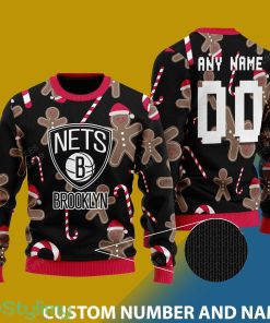 Custom Number And Name Brooklyn Nets Christmas Santa Bear Ugly Christmas Sweater - Brooklyn Nets - CUSTOMIZE YOUR NAME & NUMBER