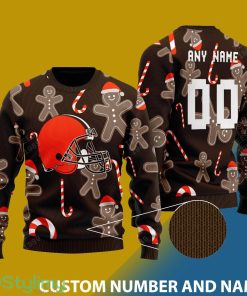 Custom Number And Name Browns Christmas Santa Bear Ugly Christmas Sweater - 001Browns - CUSTOMIZE YOUR NAME & NUMBER