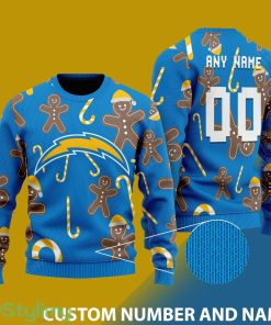 Custom Number And Name Chargers Christmas Santa Bear Ugly Christmas Sweater - 001Chargers - CUSTOMIZE YOUR NAME & NUMBER