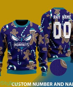 Custom Number And Name Charlotte Hornets Christmas Santa Bear Ugly Christmas Sweater - Charlotte Hornets - CUSTOMIZE YOUR NAME & NUMBER